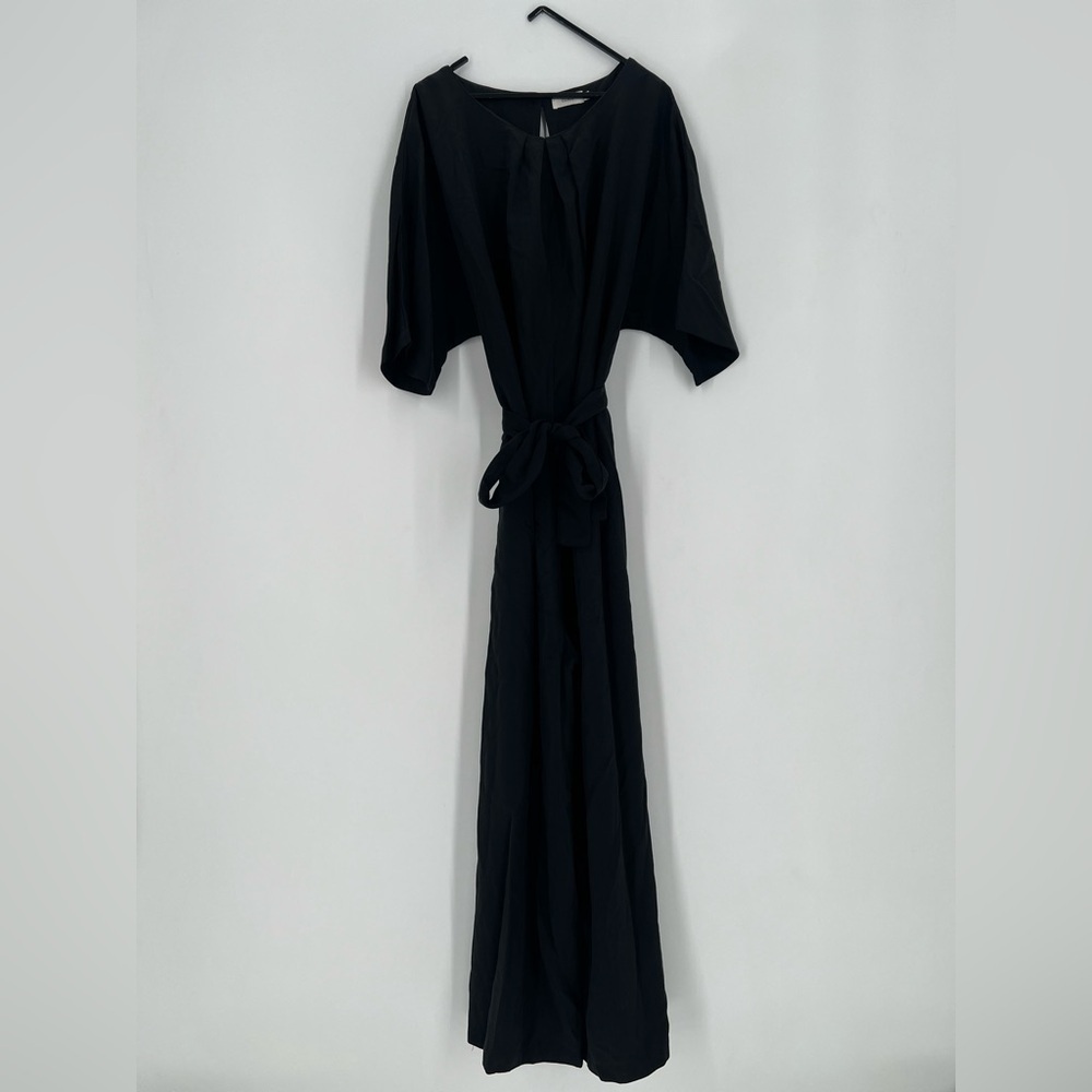 Ozma Nishi Belted Cropped Romper In Black Tencel